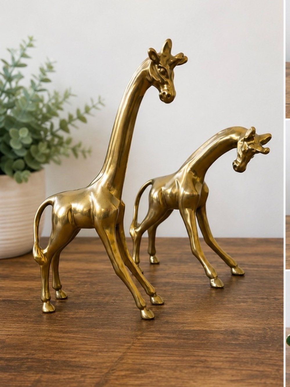 Vintage Solid Brass Giraffe Figurines – Set of 2 – Mid-Century Style
